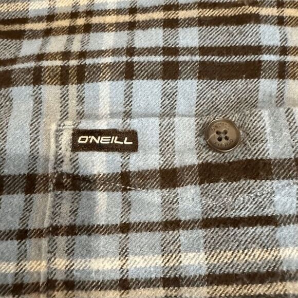 O'Neill Redmond Flannel Shirt Blue Plaid Flat Front Button Pocket Size Medium - Picture 8 of 11